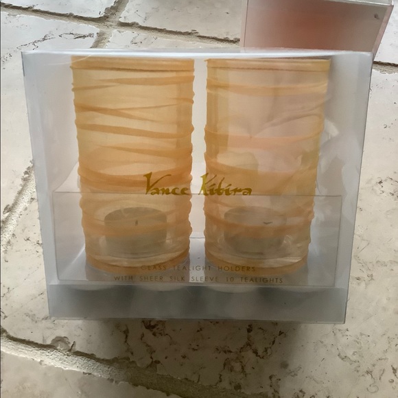 Glass Wrapped in Gold Yellow Silk Votives Candles - Picture 2 of 5